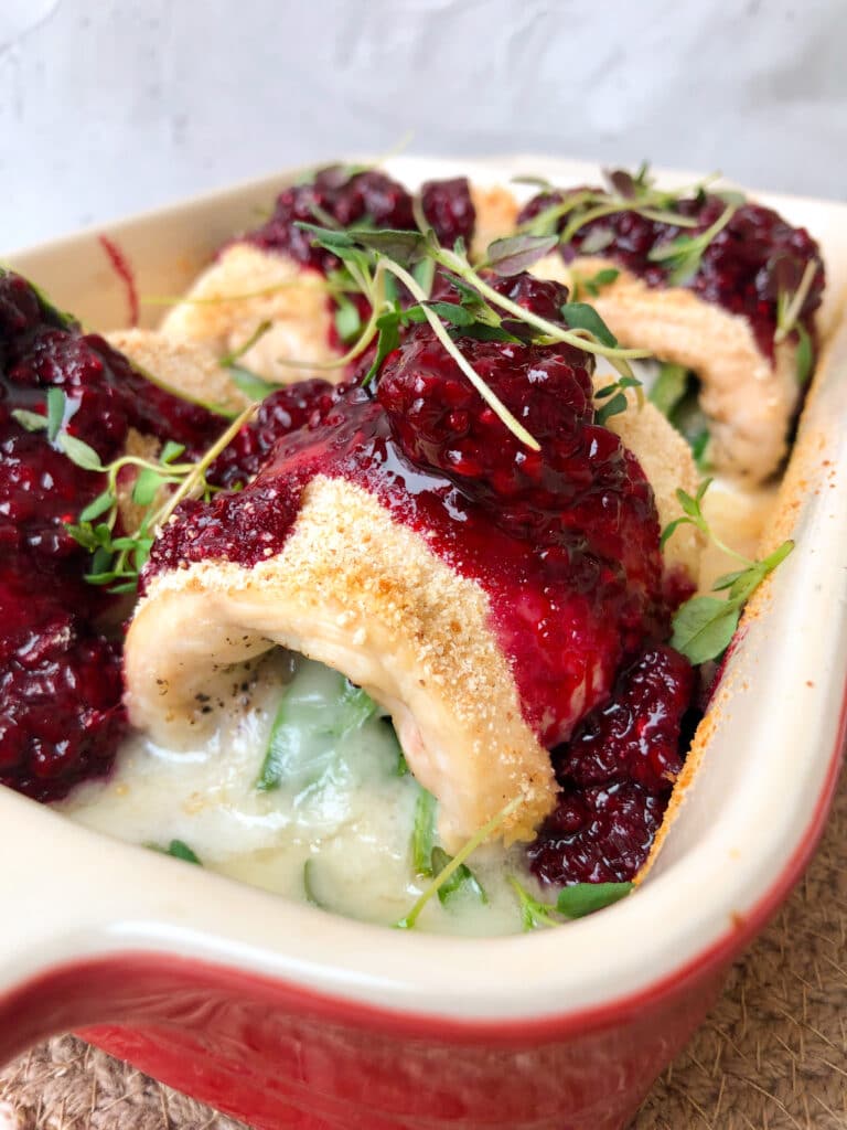 Chicken and Brie Rollatini with Blackberry Compote