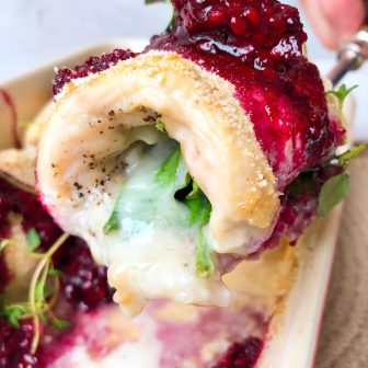 Chicken and Brie Rollatini with Blackberry Compote