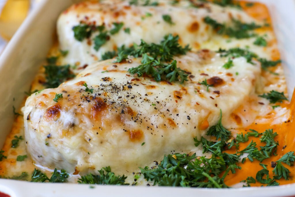 Baked Chicken with Creamy Cashew Sauce- Healthyish Foods 