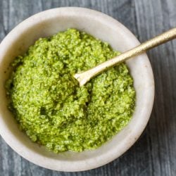 Pesto in a small bowl.