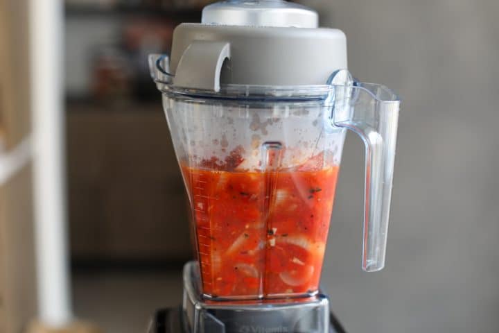 sauce in a blender before it is blended.