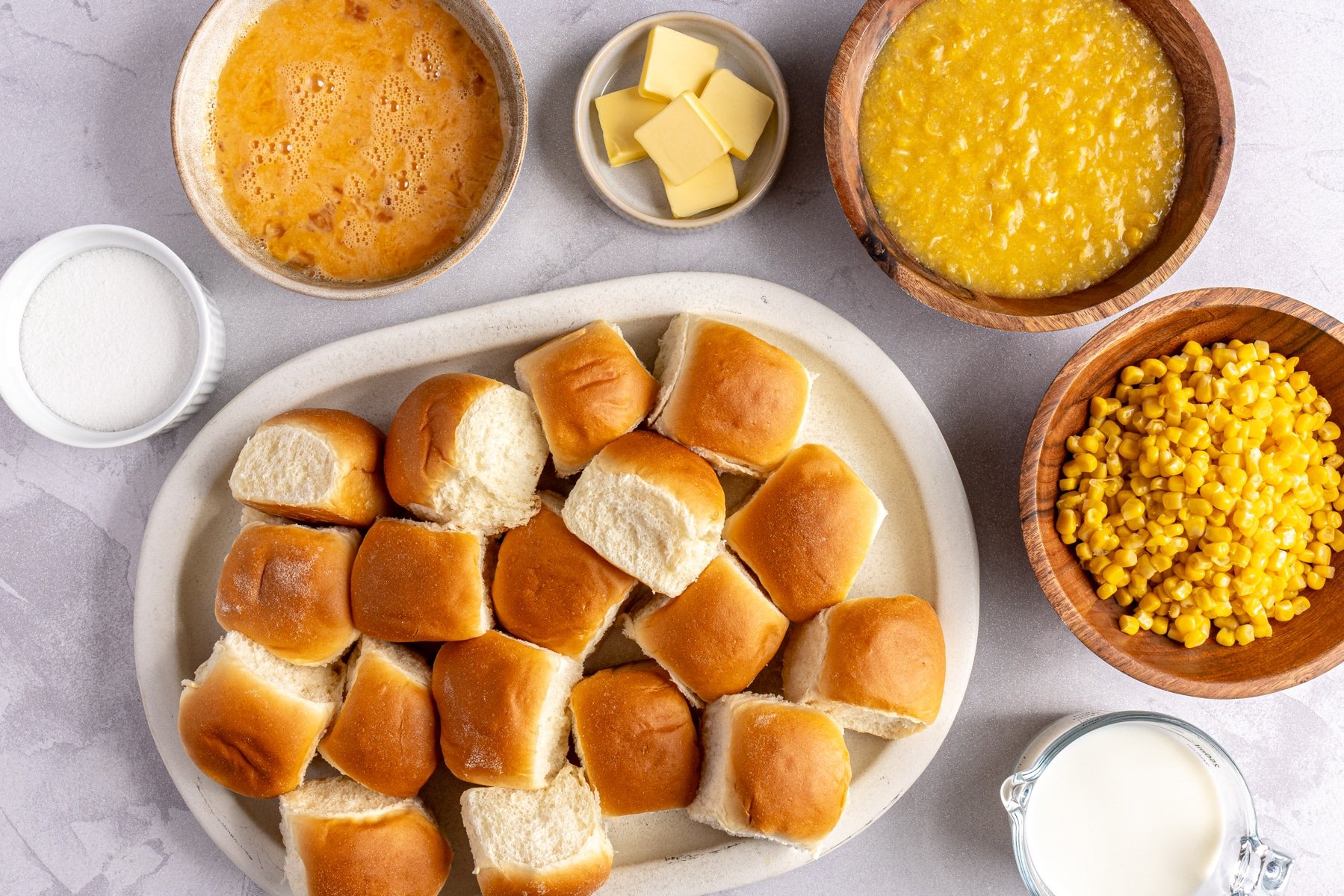 ingredients needed for cornbread pudding. 