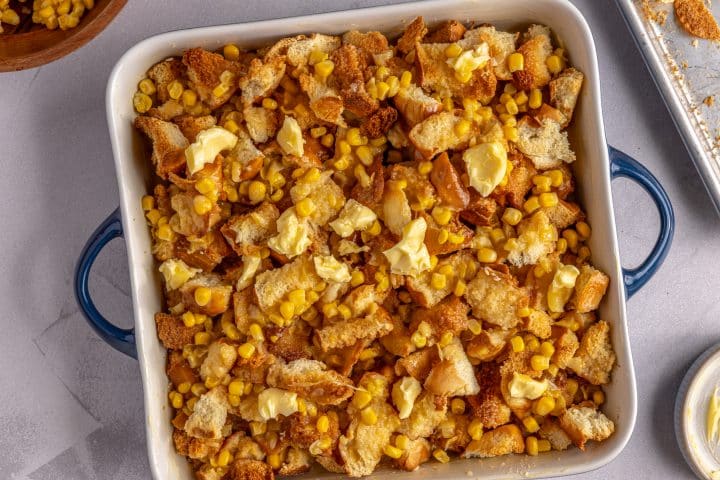 topped with dollops of butter.