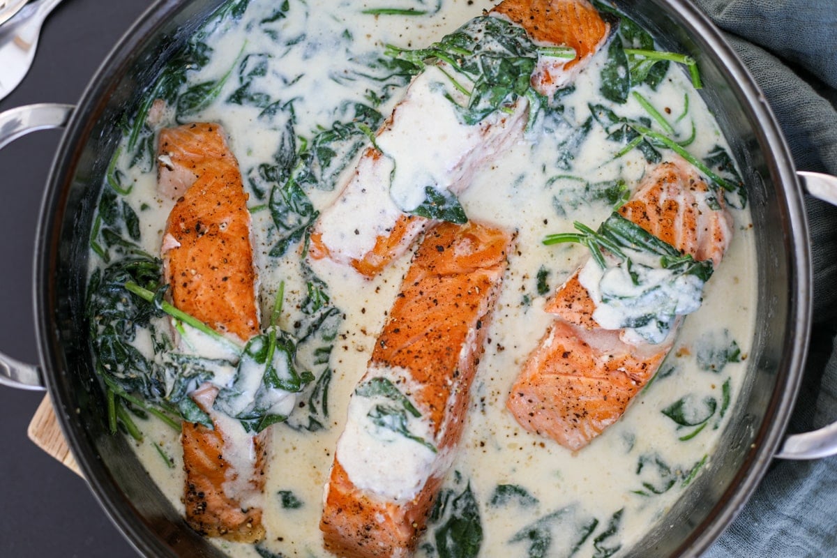 Pan Seared Salmon with Creamy Spinach - Healthyish Foods