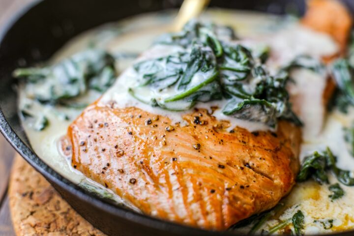 Seared Salmon with Creamy Spinach – Healthyish Foods