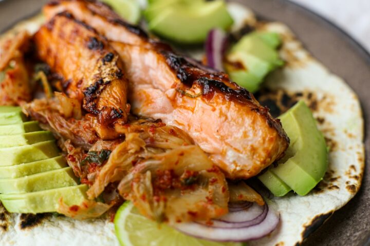 BBQ Salmon and Kimchi Tacos – Healthyish Foods