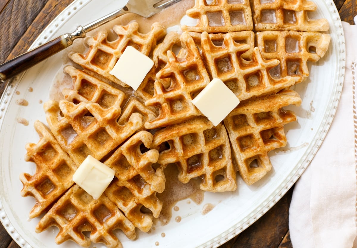 Cinnamon Roll Waffles with Vanilla Glaze