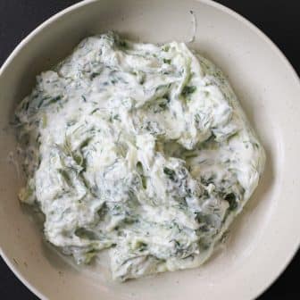 easy tzatziki sauce in a bowl.