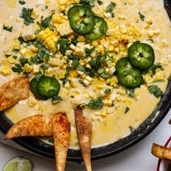Easy Queso Dip with Homemade Tajin Tortilla Chips – Healthyish Foods