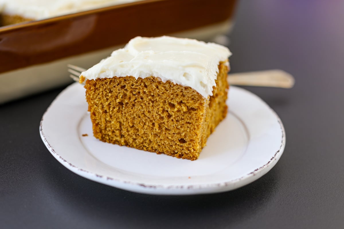 slice of pumpkin cake up close. 