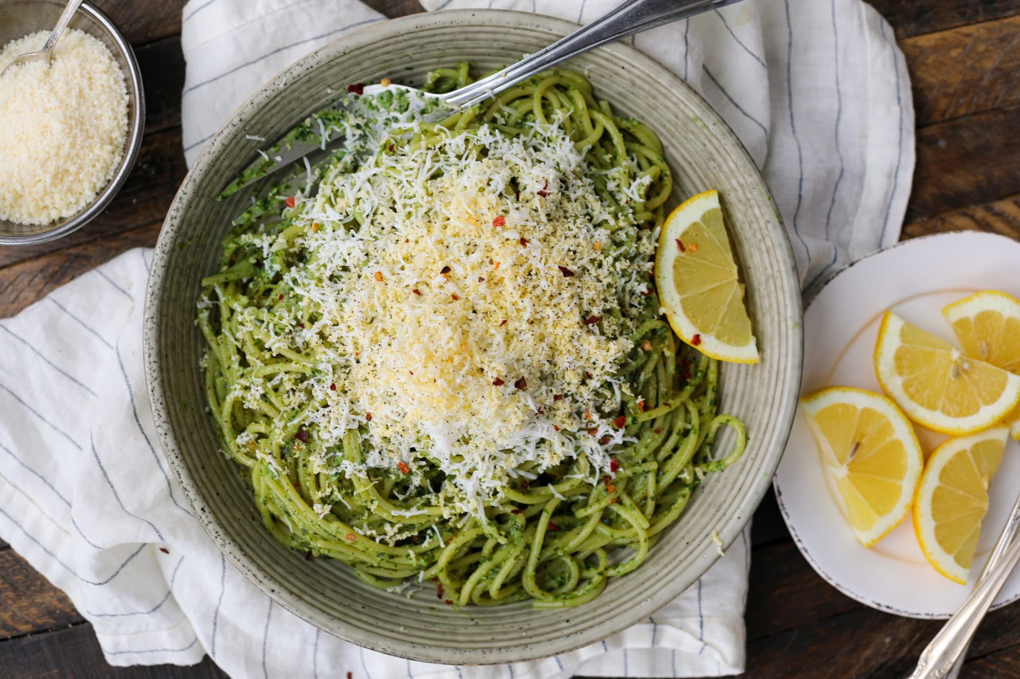 grated egg pesto pasta - healthyish foods
