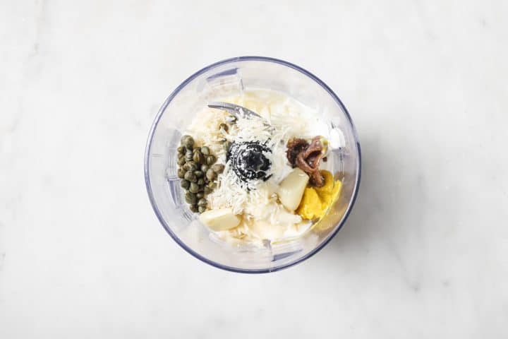 ingredients for yogurt caesar dressing. 