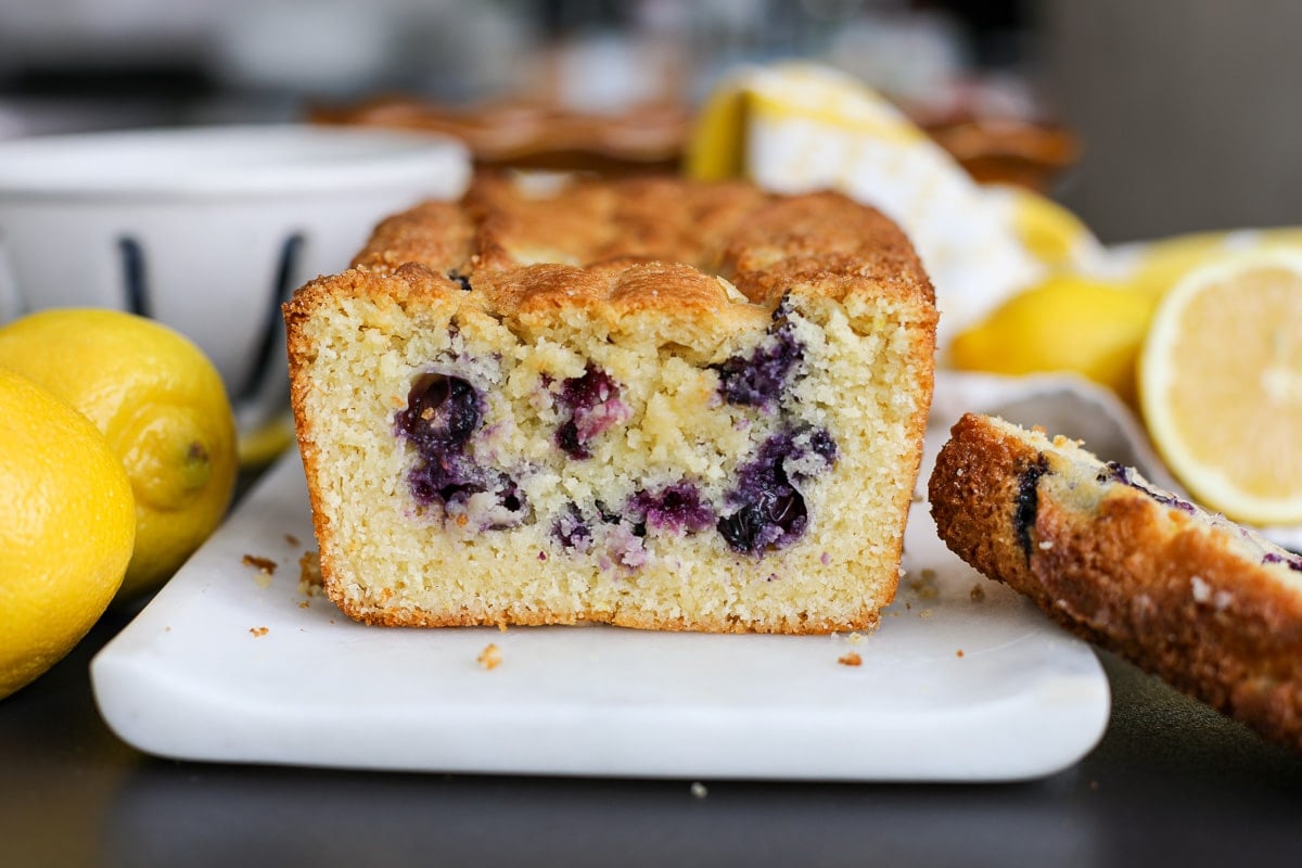 center cut of the lemon blueberry loaf. 