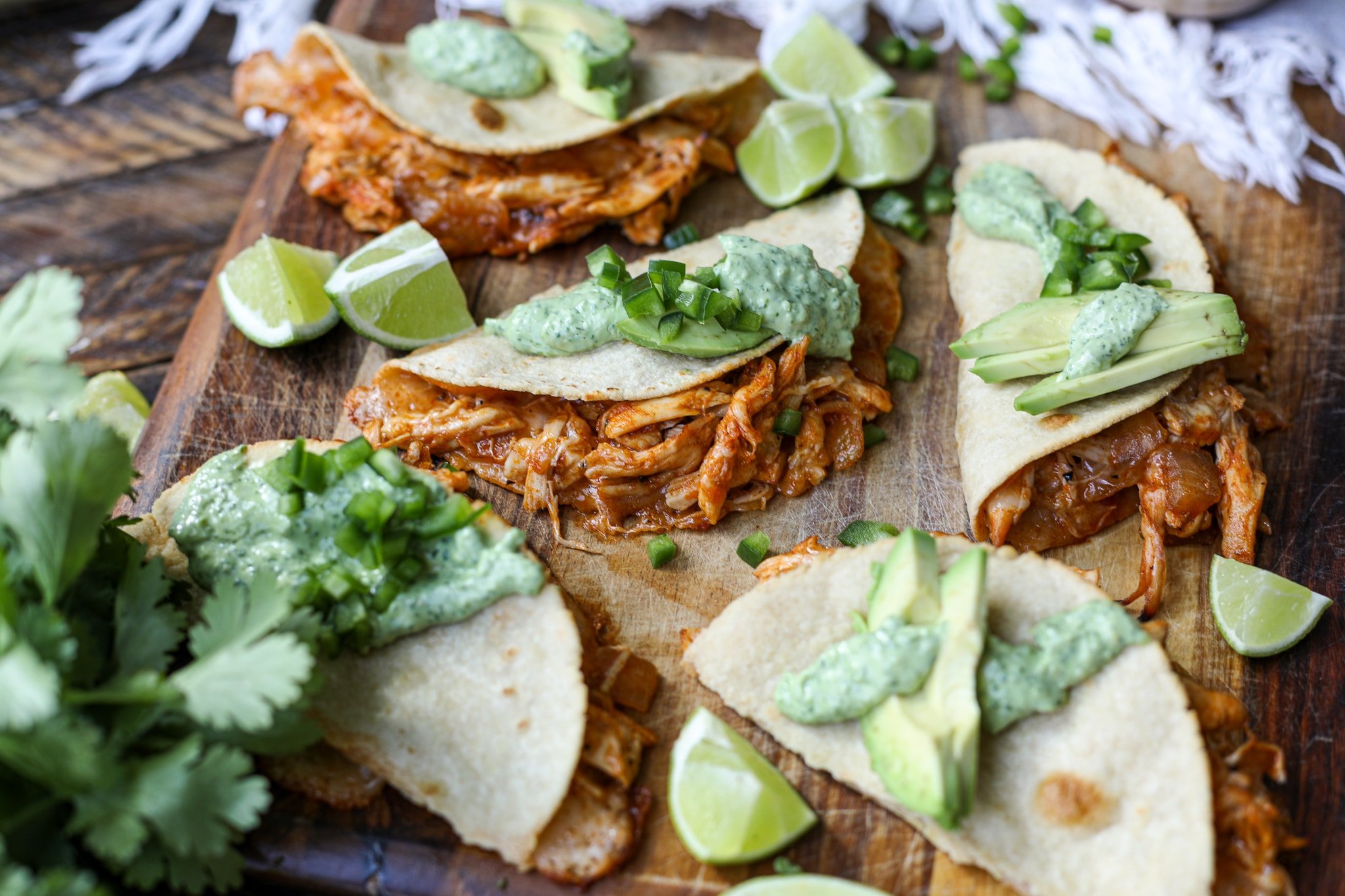 Crispy Chicken Tacos with Avocado Lime Crema – Healthyish Foods