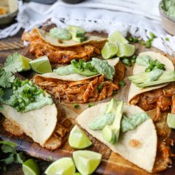Crispy Chicken Tacos with Avocado Lime Crema – Healthyish Foods