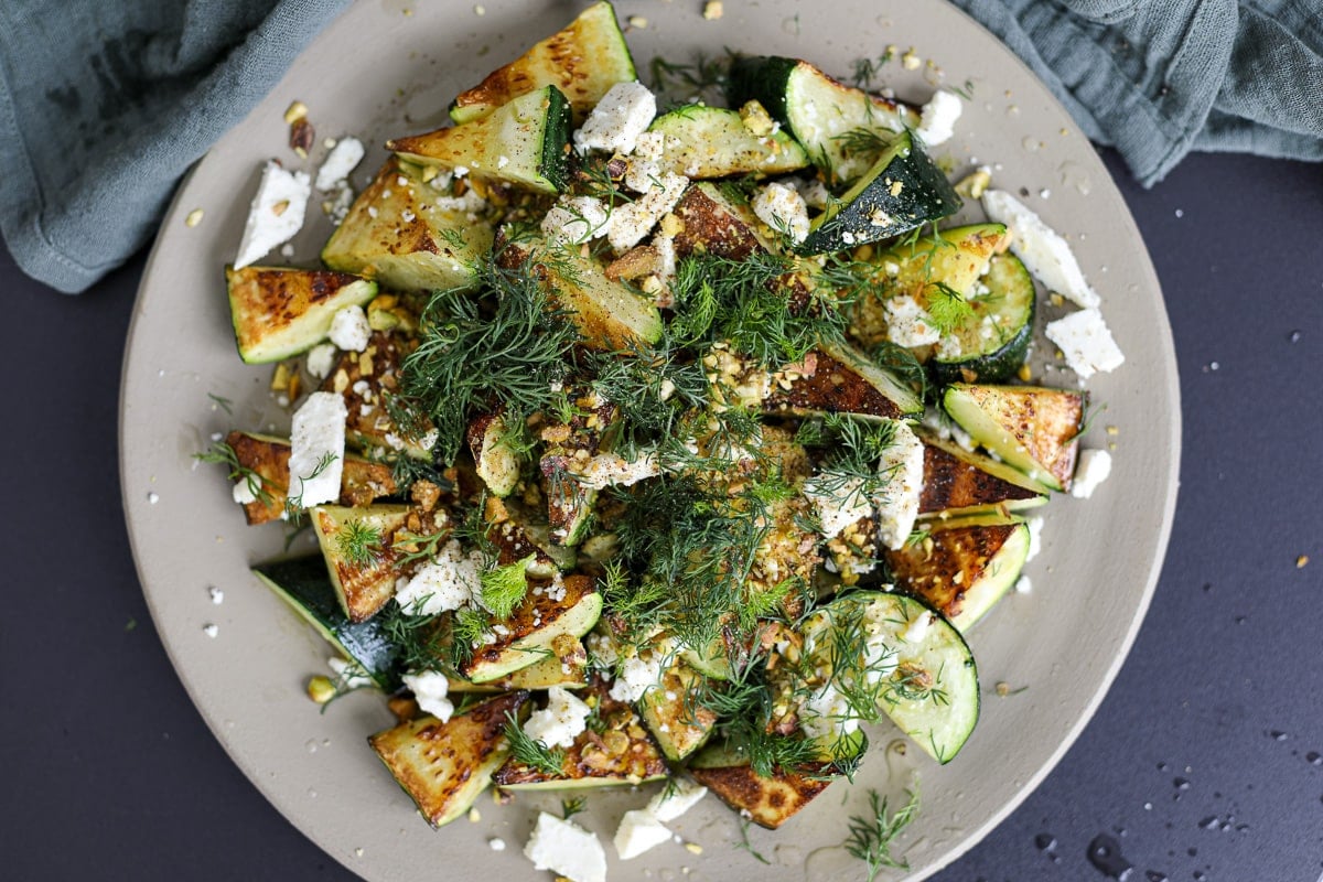 pan fried zucchini on a plate.