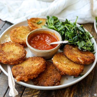 Crispy Fried Mozzarella with Chopped Spinach Salad - healthyish foods