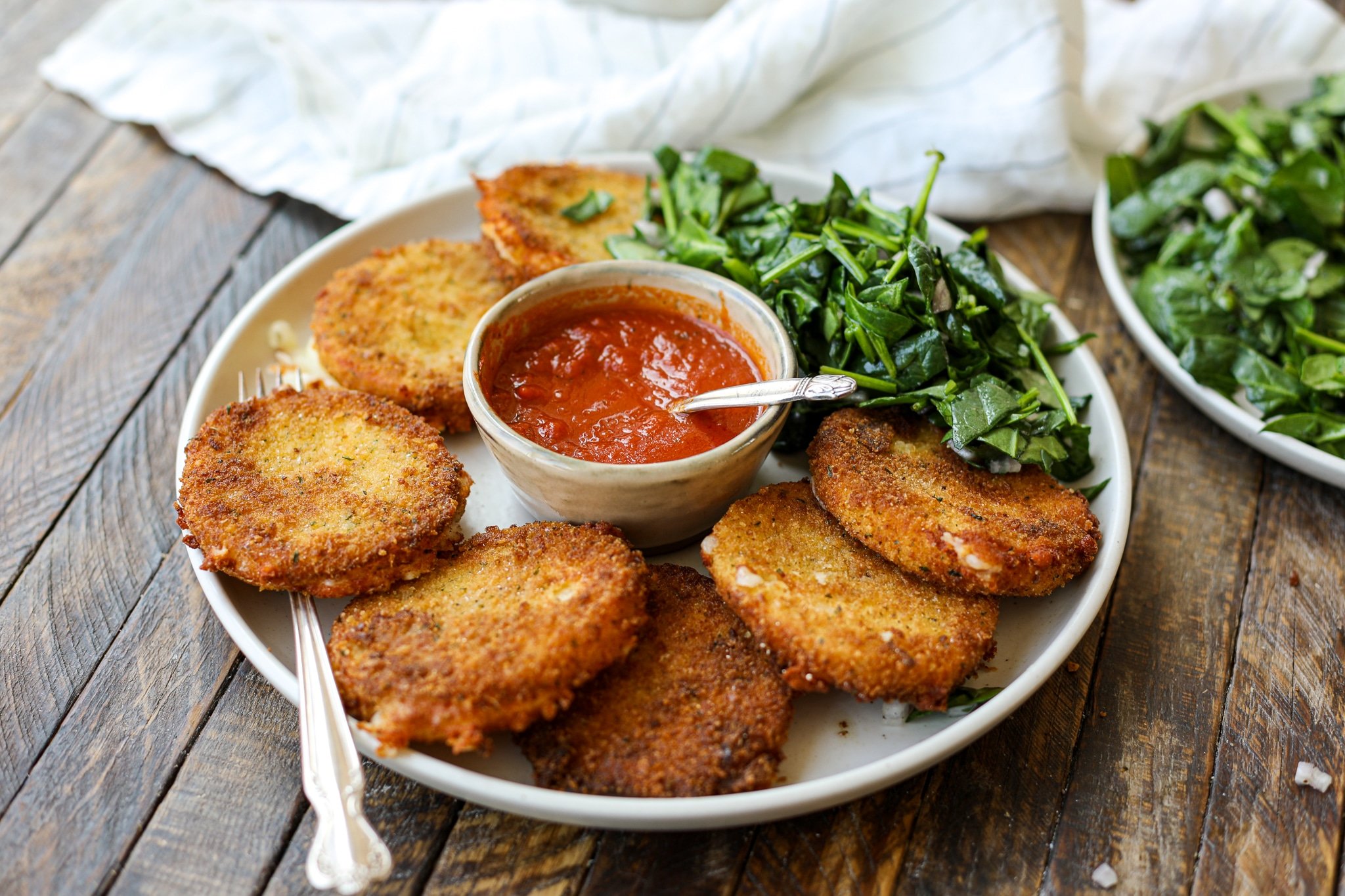 Crispy Fried Mozzarella with Chopped Spinach Salad - healthyish foods