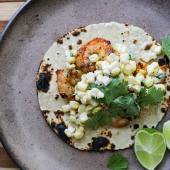 Spicy Shrimp Tacos with Creamy Corn Salad - Healthyish Foods