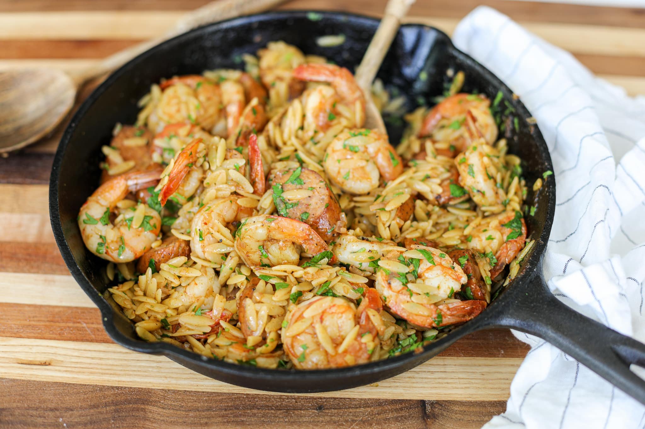 Andouille Chicken Sausage Shrimp and Orzo Pasta – Healthyish Foods