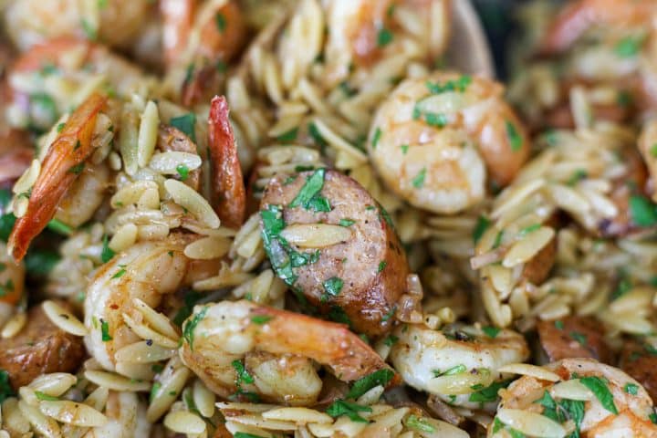 Andouille Chicken Sausage Shrimp and Orzo Pasta – Healthyish Foods