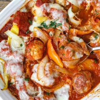 Juicy Chicken Meatballs with Onions, Peppers and Provolone – Healthyish Foods