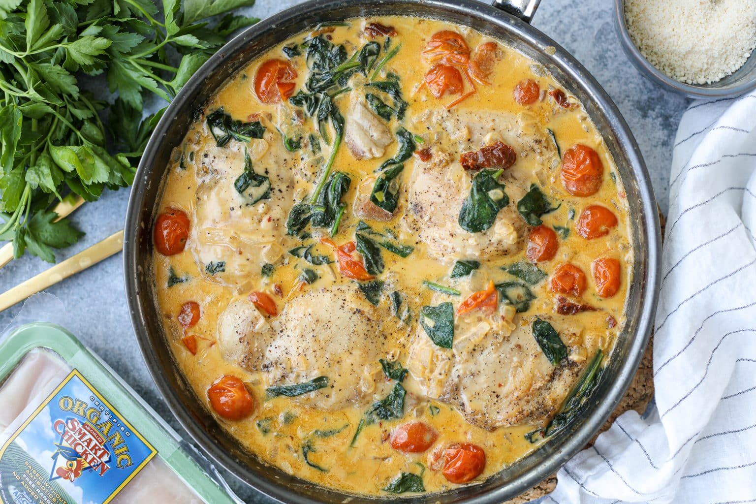 One Pan Tuscan Chicken Thighs - Healthyish Foods