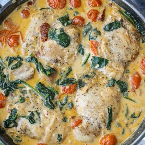 One Pan Tuscan Chicken Thighs - Healthyish Foods