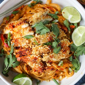 Baked Sesame Chicken with Spicy Peanut Noodles – Healthyish Foods