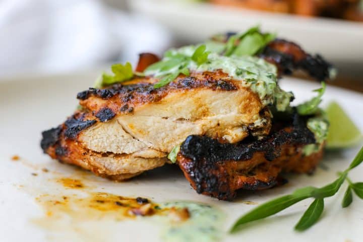 Peruvian Inspired Grilled Chicken Thighs with Green Goddess Dressing – Healthyish Foods