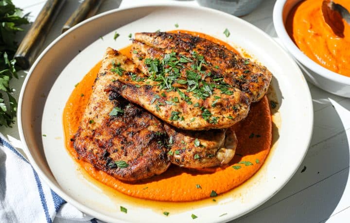 Grilled Blackened Chicken with Romesco Sauce – Healthyish Foods