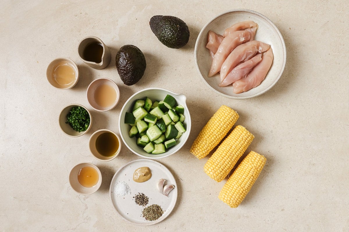 ingredients needed for summer chicken salad. 