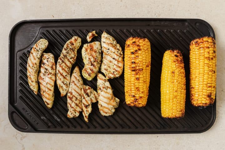 grilled chicken and corn.