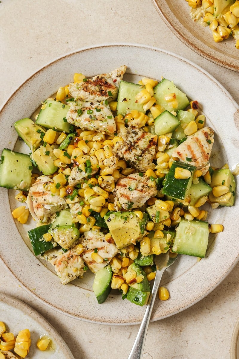 Summer chicken salad on a plate. 