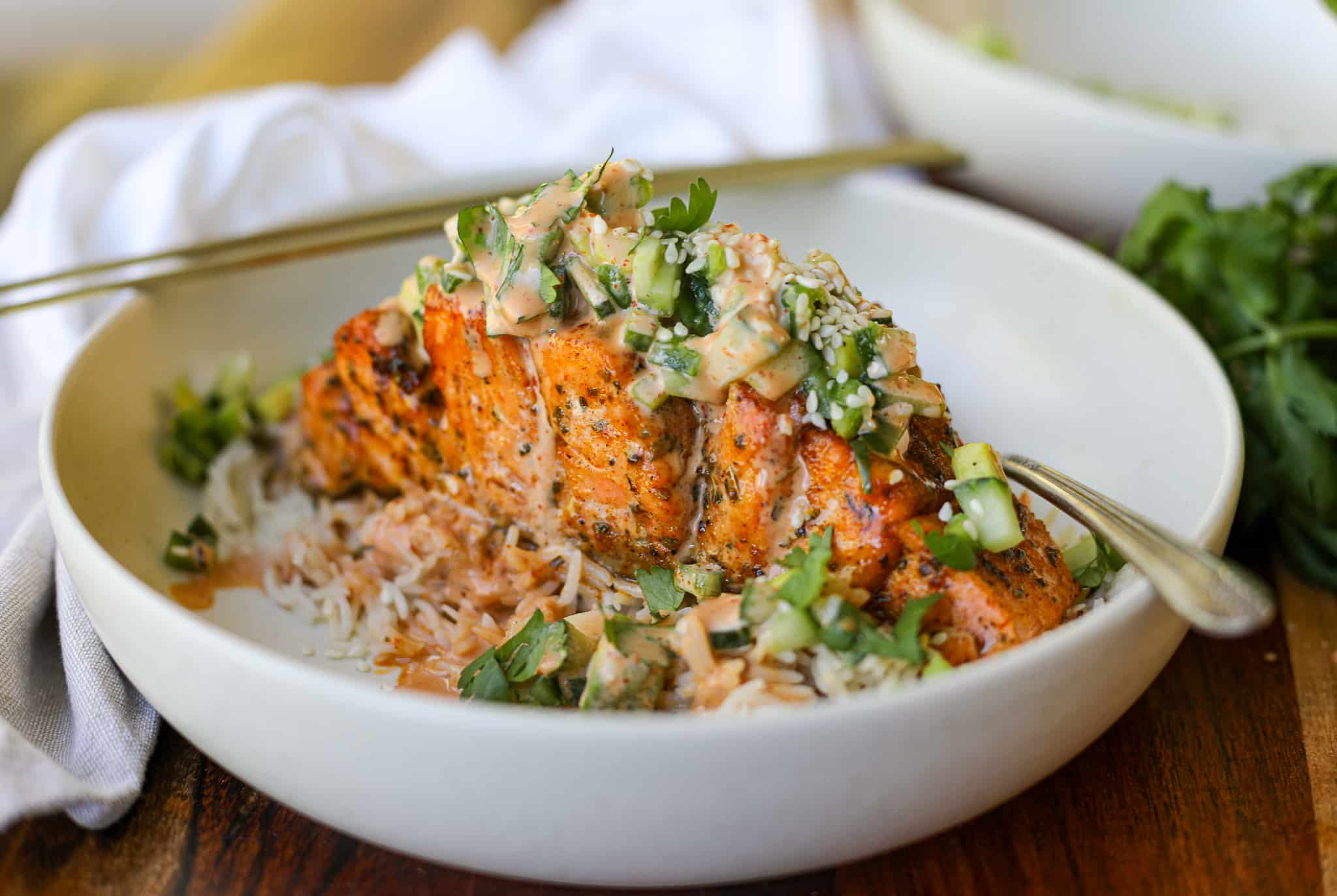 Blackened Air Fryer Salmon Recipe with Cucumber-Avocado Salsa 