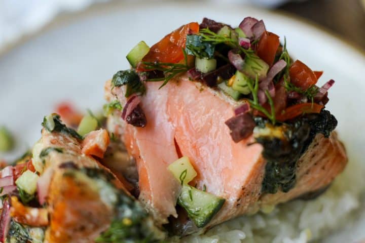 Air Fryer Spinach and Feta Hasselback Stuffed Salmon – Healthyish Foods