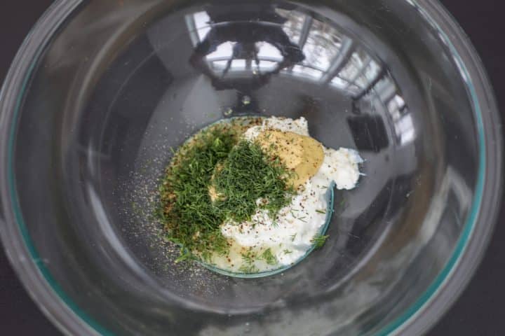 dressing ingredients in a bowl. 