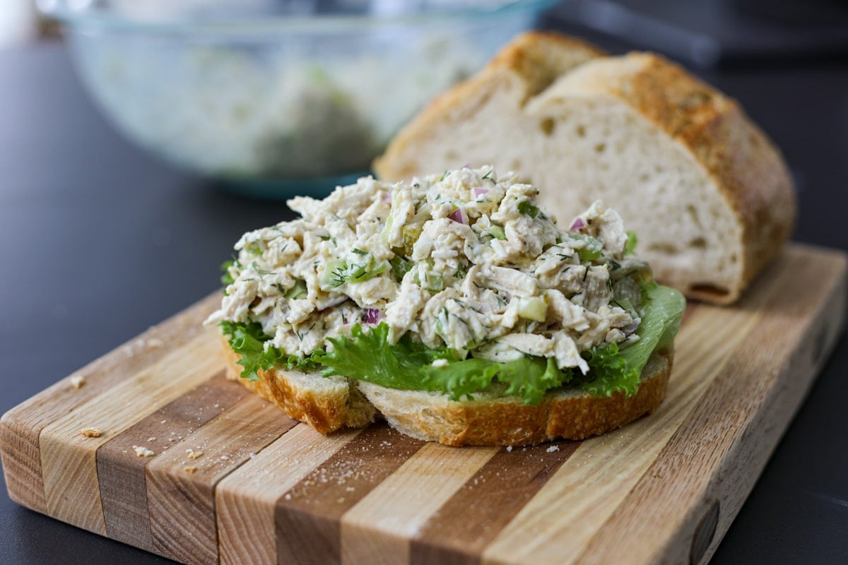 Pickle Chicken Salad on sourdough bread. 