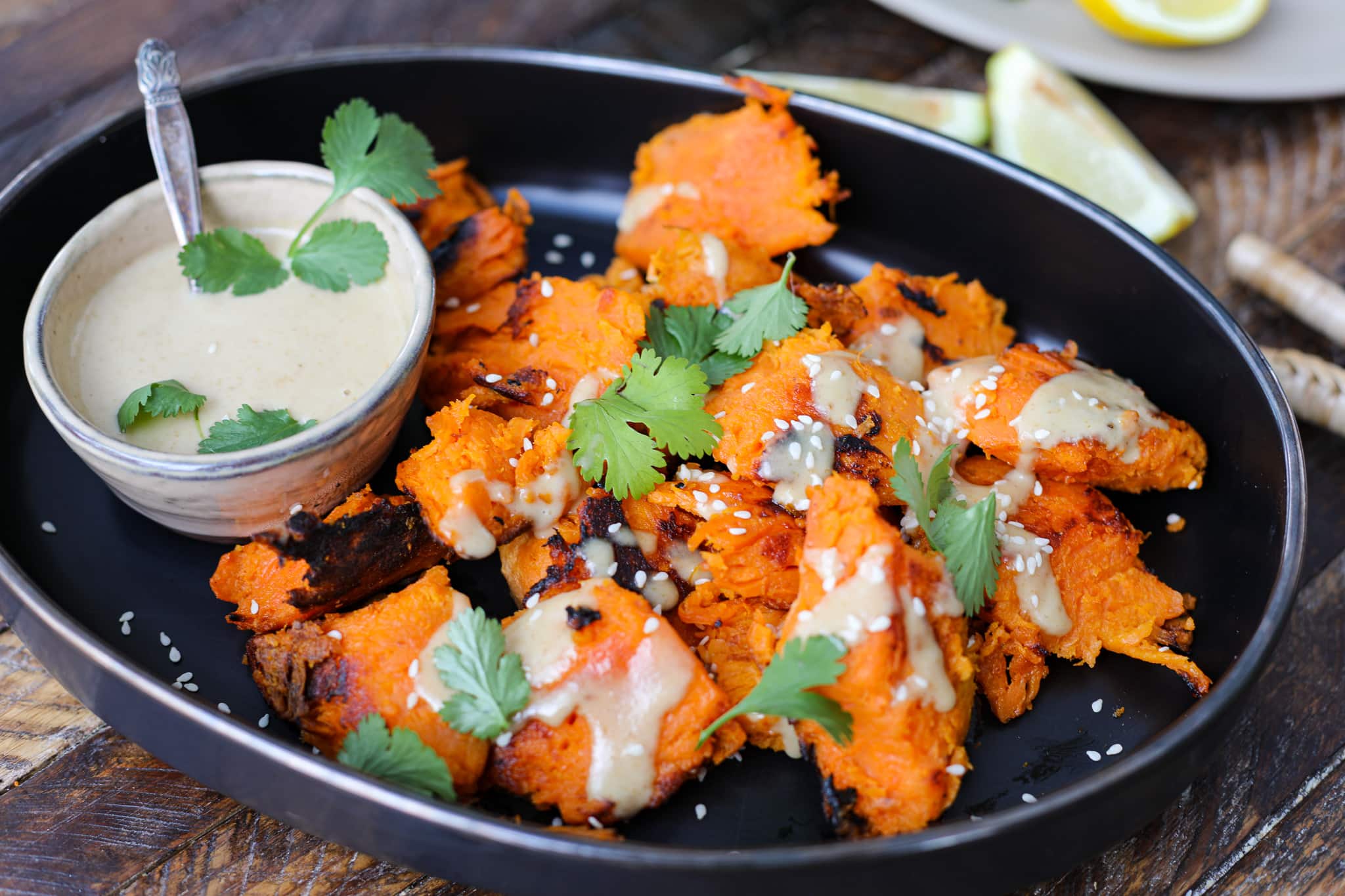 Crispy Sweet Potatoes with Spiced Tahini Dressing – Healthyish Foods