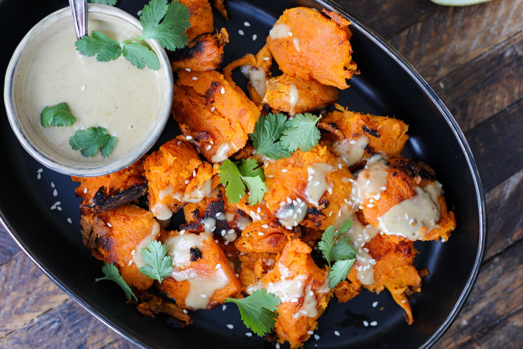 Crispy Sweet Potatoes with Spiced Tahini Dressing – Healthyish Foods