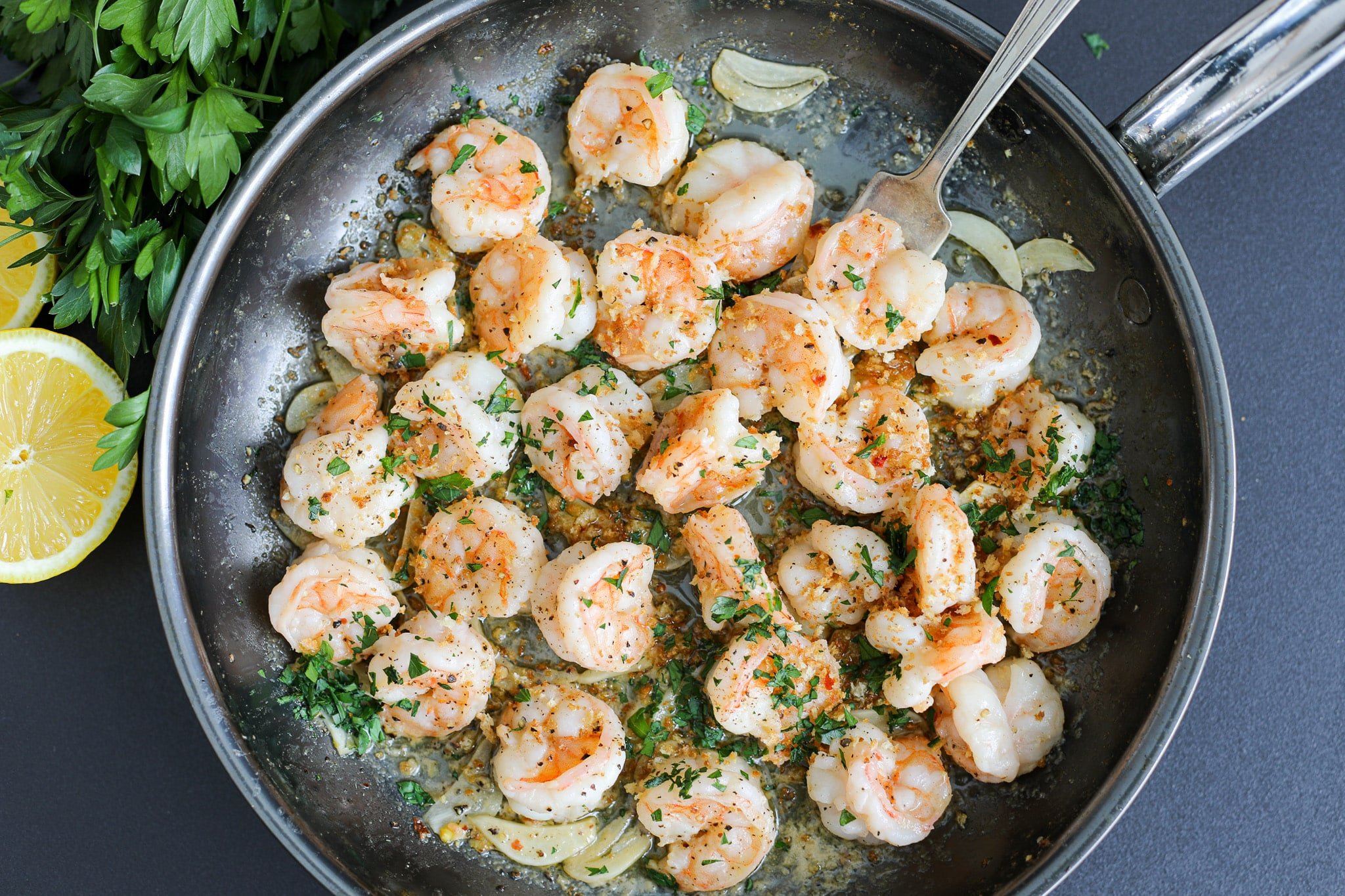 Finished image of Garlic Butter Shrimp Scampi (sautéed) – Healthyish Foods