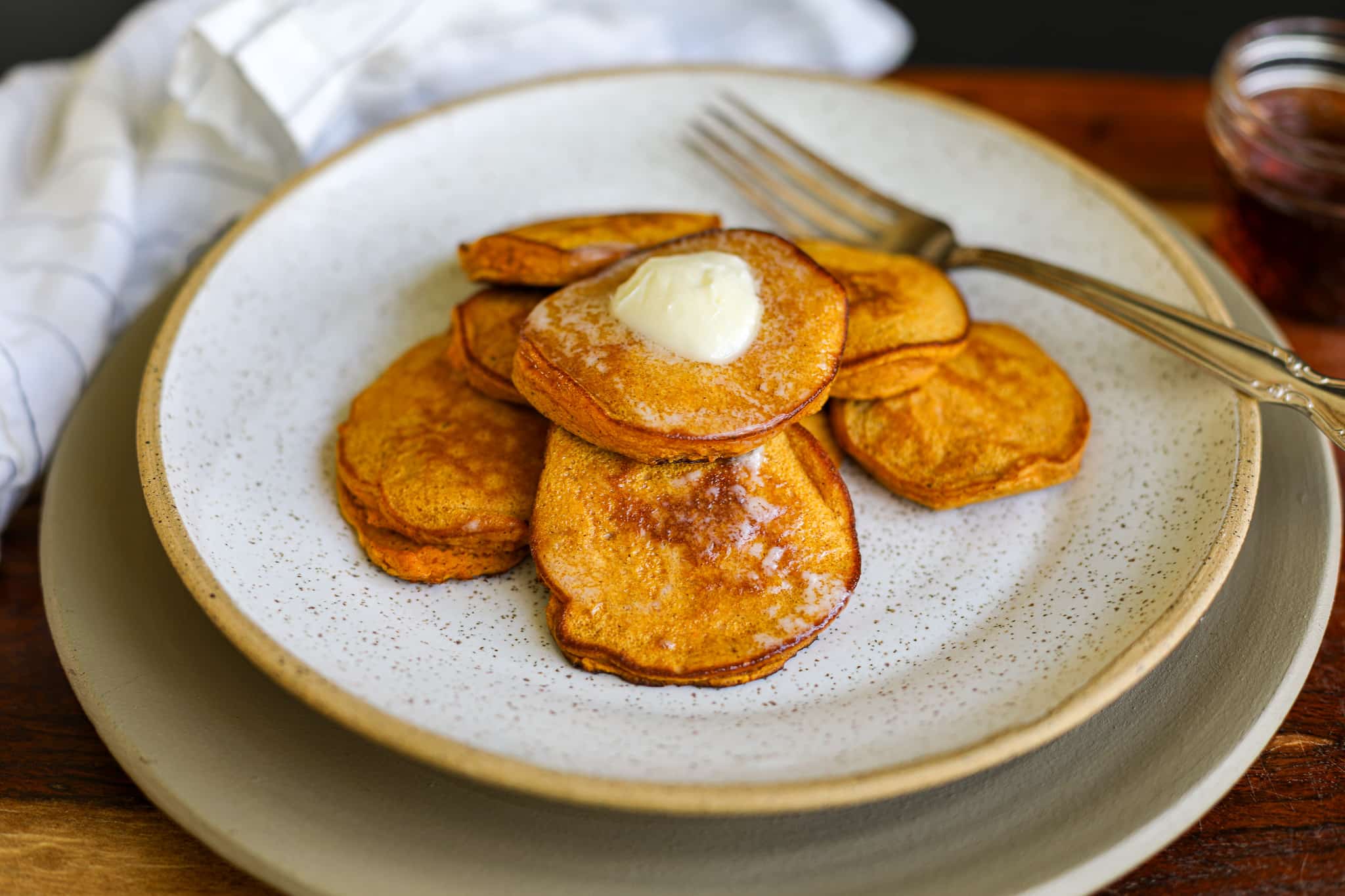 side angle - Healthy Sweet Potato Pancakes (gluten-free, dairy-free and refined sugar-free) – Healthyish Foods