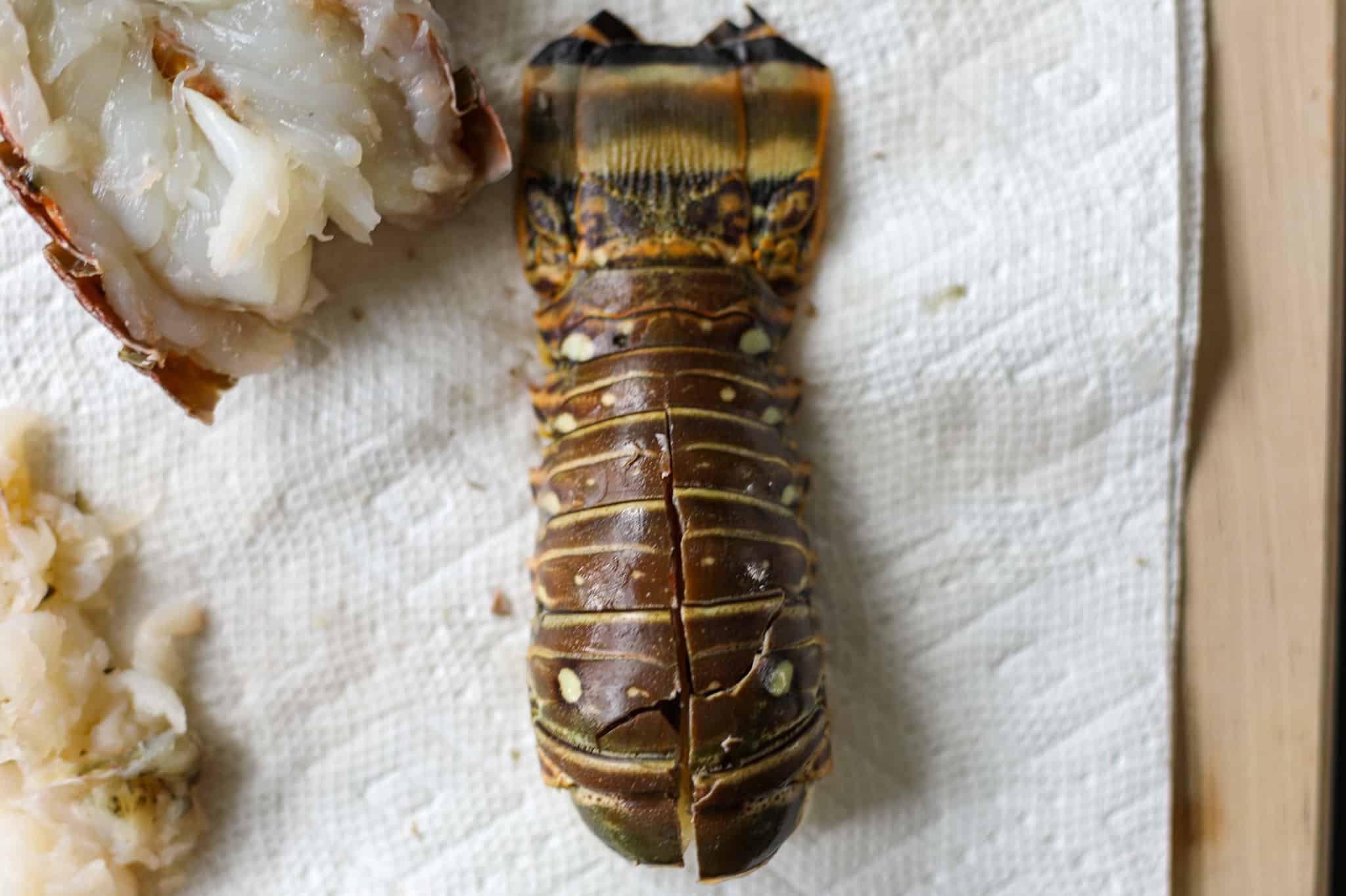 Overhead shot of the cut lobster tail shell - Grilled Lobster Tails Recipe - Healthyish Foods