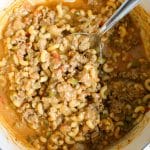 Overhead beauty shot of homemade hamburger helper