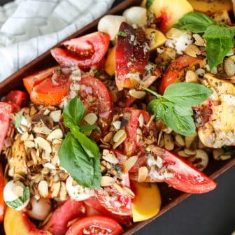 Finished image of the salad - Peach and Tomato Salad Recipe – Healthyish Foods