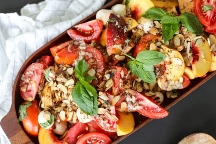 Finished image of the salad - Peach and Tomato Salad Recipe – Healthyish Foods