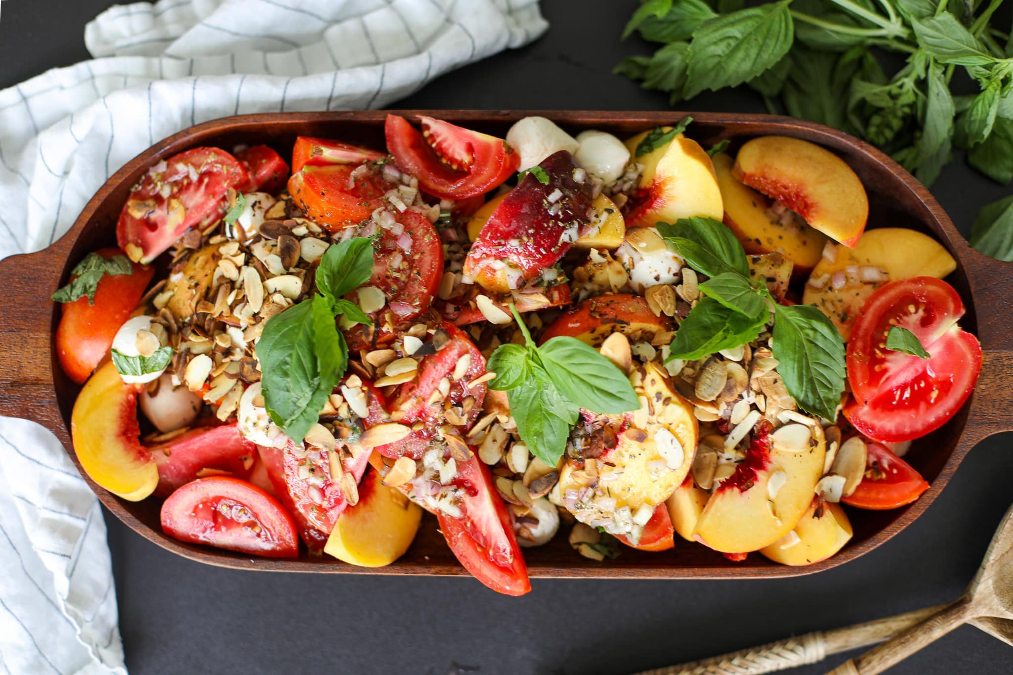 flatlay of the salad image -Peach and Tomato Salad Recipe – Healthyish Foods