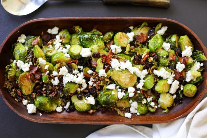 Brussels sprout side dish served in a bowl.