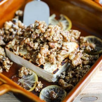 sticky walnuts and baked feta with honey.