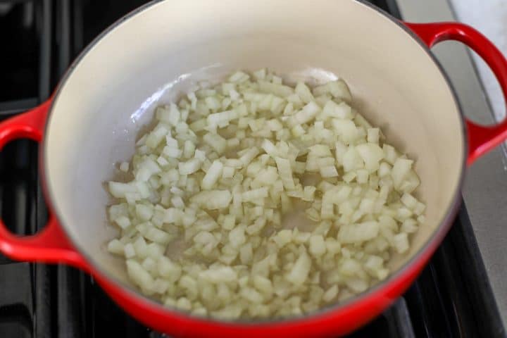 sautéed onion and garlic in a pot.